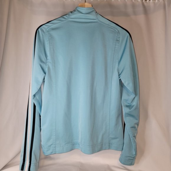 Adidas women's track jacket - light blue/black/white - size M - gently worn - Picture 3 of 7
